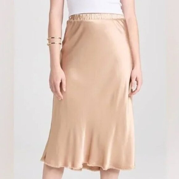 Nation LTD Dresses & Skirts - NWT National Ltd Mable Gold Satin Midi Skirt Sz M Bias Cut Elastic Waistband